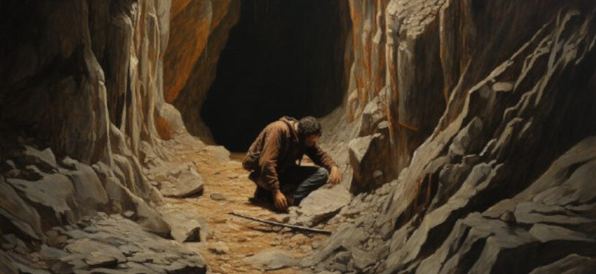 Мужчина в пещере ищет настоящие ценности