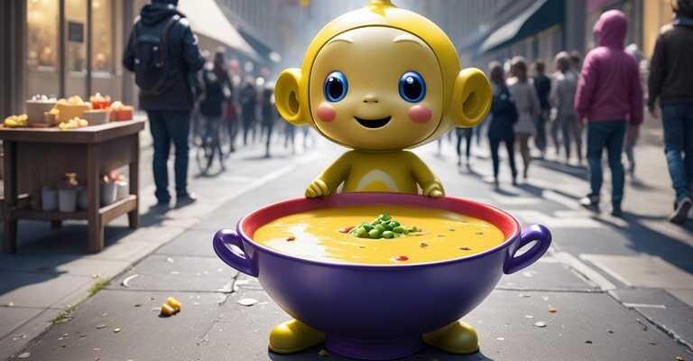 Телепузик с тарелкой супа вызывает умиление, что мешает осознать минусы благотворительности