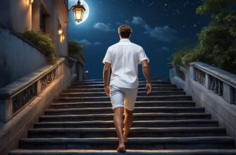 Мужчина поднимается по лестнице навстречу луне и осознаёт, что его формы познания мира ограничены