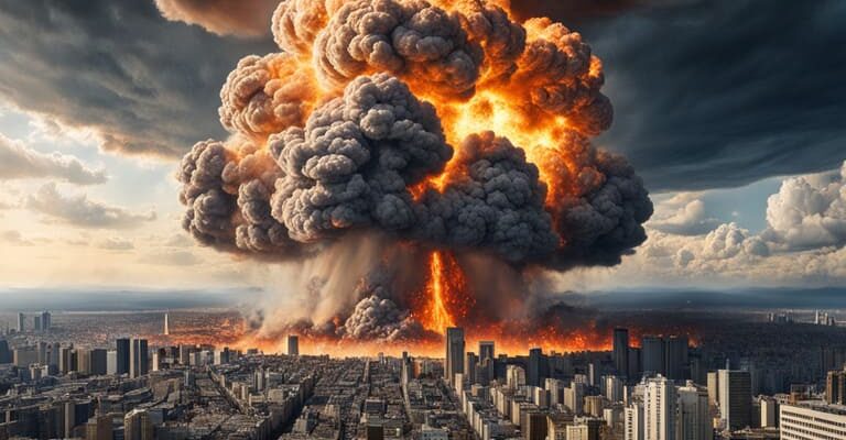 Ядерный взрыв разрушает мегаполис в будущем, потому что война неизбежна